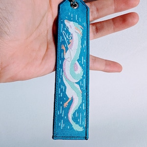 Haku Embroidered Tag Keychain - Jet tag Keyring River Dragon Spirit