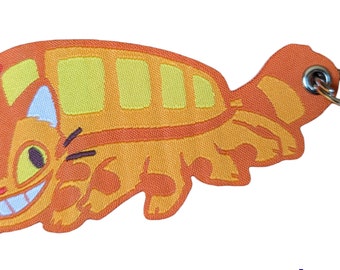 Cat Car Embroidered Tag Keychain - Jet tag Keyring Orange Cat