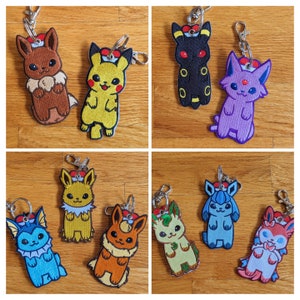 Eeveelution Embroidered Tag Keychain - Jet tag Keyring evolution colorful rainbow collection