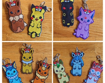 Eeveelution Embroidered Tag Keychain - Jet tag Keyring evolution colorful rainbow collection