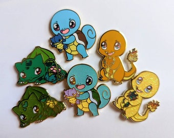 Starter Mascots Cutest Hard Enamel Pin - evolution plush buddies, grass, fire, water