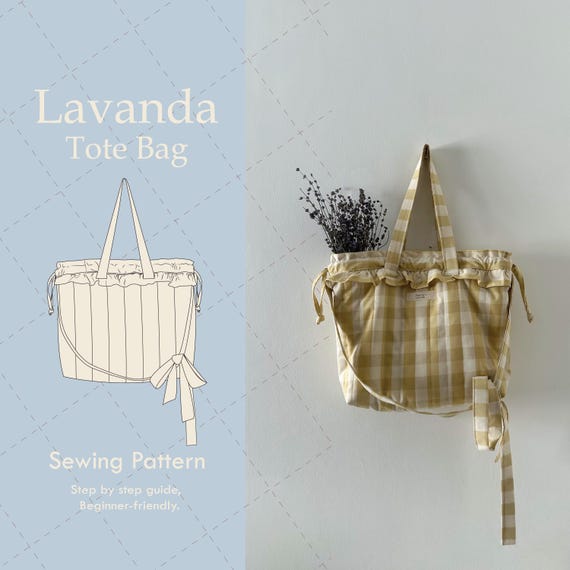 Quilted Tote Bag Pattern – PDF Sewing Pattern with Pockets – knitting Bag Pattern – Beginner Friendly Digital Download