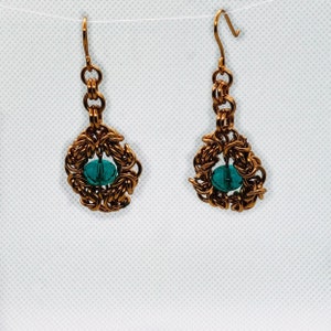 Chainmaille and Green Crystal Earrings