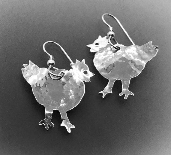 Chicken Earrings Sterling Silver Etsy