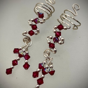 ear cuff with ruby red crystals beads