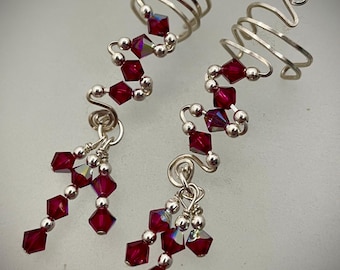 ear cuff with ruby red crystals beads