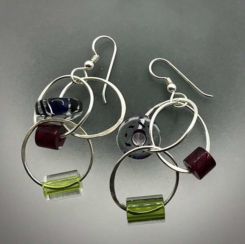 Sterling silver circles with handmade glass beads