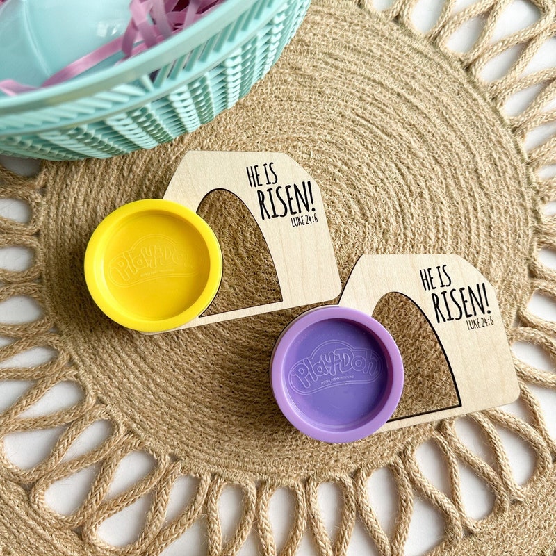 (Set of 5) He Is Risen Play Doh Tomb Sets, Class Gift, Easter Basket Fillers, Jesus Tomb, Play Doh, Play Doh Favor, Christian Easter Gift