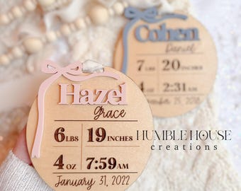 Personalized Baby Birth Stats Ornament | Custom Newborn Name Ornament | Baby’s First Christmas Keepsake |Laser Cut Birth Announcement Gift