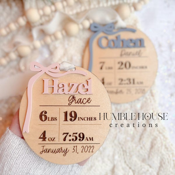 Personalized Baby Birth Stats Ornament | Custom Newborn Name Ornament | Baby’s First Christmas Keepsake |Laser Cut Birth Announcement Gift