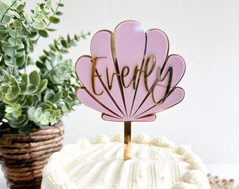 Custom Acrylic mermaid cake topper, mirror acrylic shell, shell cake topper, personalized cake topper, cake topper, mermaid cake topper