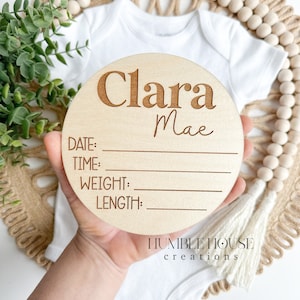 Cartello con nome del bambino, cartello con statistiche di nascita, annuncio del nome del bambino, cartello con nome dell'ospedale, cartello in legno con nome del neonato, regalo per baby shower per neonato, ricordo