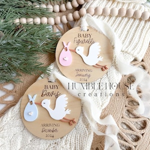 Stork Baby Announcement Ornament, Personalized Stork Ornament, New Baby Ornament , Baby Birth Announcement Ornament, Christmas Ornament