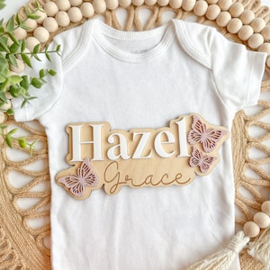 Personalized Baby Name Plaque: Engraved Wood Newborn Announcement