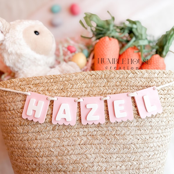 Personalisierte Ostern Korb Name Banner | Benutzerdefinierte Ostern Korb Anhänger | Pastell Frühling Korb Dekor für Kinder | Personalisierte Korbbanner