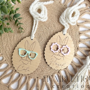 Easter Basket Tag, Personalized Easter Basket Tag, Custom Easter Tag, Bunny With Glasses Tag, Custom Bunny Tag, Personalized Easter Name Tag