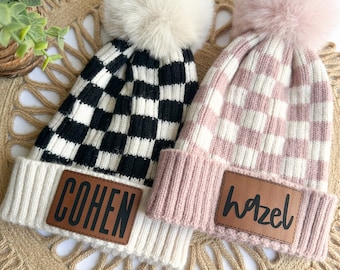Original Checkered Baby Beanie | Personalized Name Toddler Hats | Knit Hat with Name Baby Name | Hats Infant Toddler Hat | Baby Shower Gifts