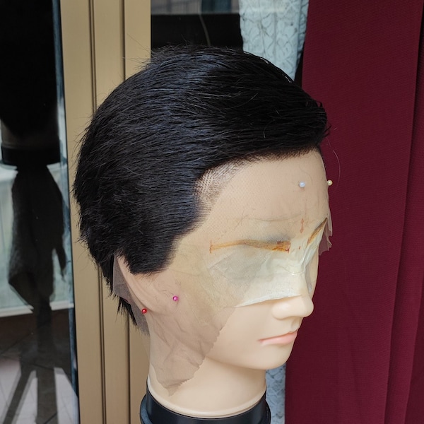 Braune extra kurze Spitze Front Perücke - synthetische realistische Lacefront dunkle Schokolade Cosplay Larp Perücken für Männer Frauen größenverstellbar