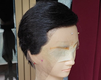 Brown natural extra short Lace Front Wig - synthetic realistic Lacefront dark fiber cosplay larp wigs for man women adjustable size