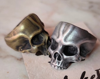 Wounded Skull Handmade Sterling Silver Men Biker Ring, Skull Gothic Ring, Skull Punk Ring, Wounded Skull Silver Men Jewelry, Ring for Men