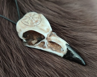 Crow Skull Resin Necklace - Raven real-like fake Bone Norse Goth painted Jewelry, Viking pagan medieval mythological jewelry gift helm awe