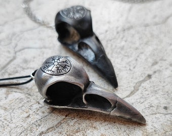 Crow Skull Necklace, matching pendants - Raven Bone Norse Goth Jewelry, Viking pagan medieval mythological jewelry gift helm awe