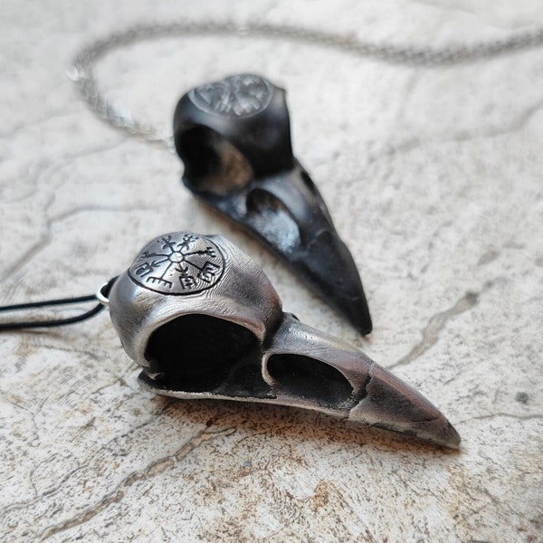 Crow Skull Necklace, matching pendants - Raven Bone Norse Goth Jewelry, Viking pagan medieval mythological jewelry gift helm awe