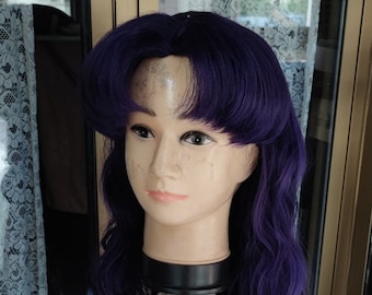 Inspired Misato Katsuragi long dark purple wig - Neon Genesis Evangelion children pilot NERV angel operation director curly hairs styled