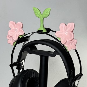 Pink sakura and green little sprout Headset Accessories - Headset Ears, Horns flower and wings Gaming and Streaming Headphones Attachment