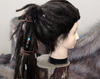 Senua wig Hellblade - dreadlock dark brown synthetic hair ponytail cosplay