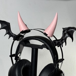 Black batwings and soft pink demon horns Headset Accessories - Headset Ears, flower and wings Gaming and Streaming Headphones Attachment