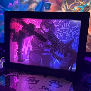 Arcane Jinx Vi sorella amicizia videogioco LOL 3D Shadow Box, Paper Cut dream Light Box, luce notturna, decorazione nerd regalo gamer room