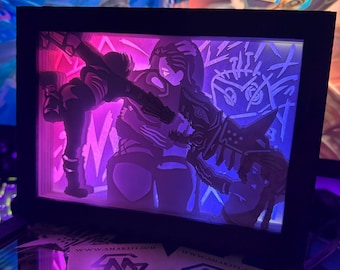 Arcane Jinx Vi sister friendship videogame LOL 3D Shadow Box, Paper Cut dream Light Box, Night Light, Decoration nerd gift gamer room