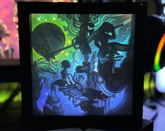 Kingdom Hearts friendship videogame Square 3D Shadow Box, Paper Cut dream Light Box, Night Light, Decoration nerd gift gamer room sora riku