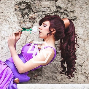 Parrucca Megara ispirata - Parrucca cosplay ercole mogano rosso marrone lungo riccio