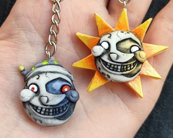Sun and Moon FNAF inspired Five nights at Freddy Fazbear pizza pendants - necklace keychain earrings Gregory Roxy Chica Monty videogame nerd