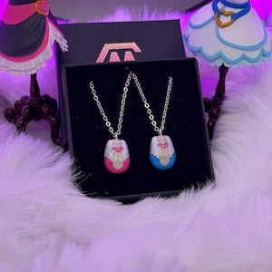 pretty cure magical phone pendant necklace made in metal with pink and blue details
