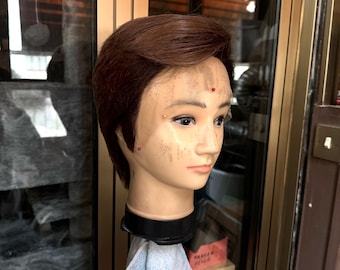 Warm brown natural extra short Lace Front Wig - synthetic realistic Lacefront fiber cosplay larp wigs for man women adjustable size