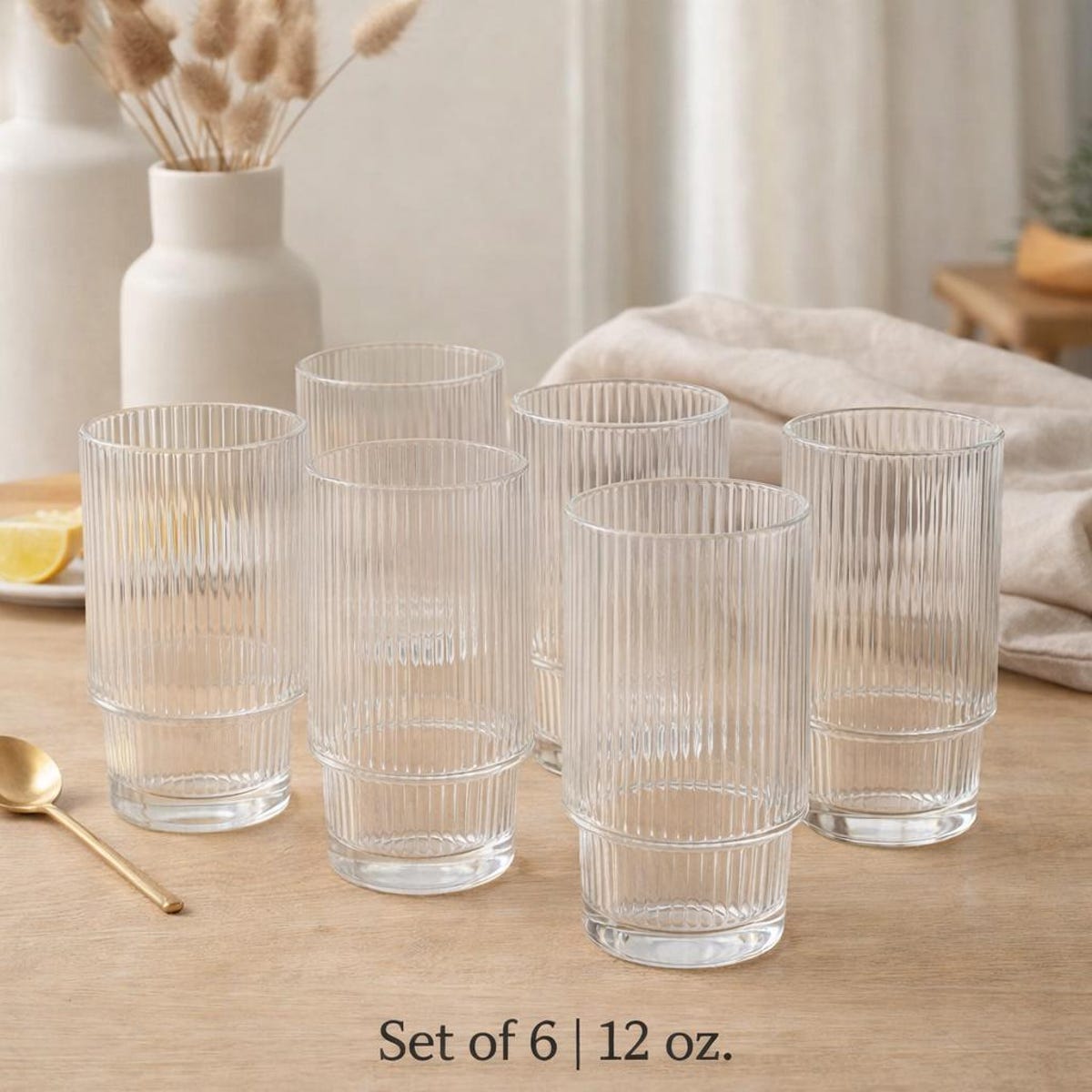Ribbed Glass Tumbler Set of 15.6 OZ | Vintage Ribbed Drinking Glasses | Modern Minimal Glassware | Iced Coffee & Cocktail Cups - Etsy