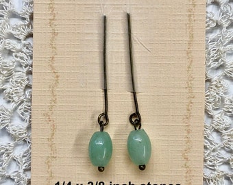 Beautiful doll earrings doll ear pendants jewelry for antique doll, light green aventurine.