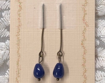 Beautiful doll earrings doll ear pendants jewelry for antique doll, blue agate.