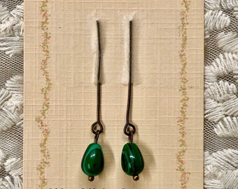 Beautiful doll earrings doll ear pendants jewelry for antique doll, dark green malachite.