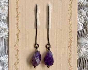 Beautiful doll earrings doll ear pendants jewelry for antique doll, purple amethyst.