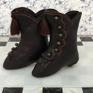 Leather doll boots for an antique fashion doll \ lady doll color dark brown.