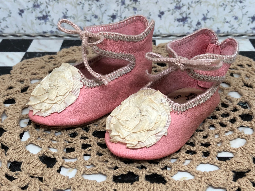 Leather Doll Shoes 8 Cm 3 1/8 French Style for an Antique Doll Pink and