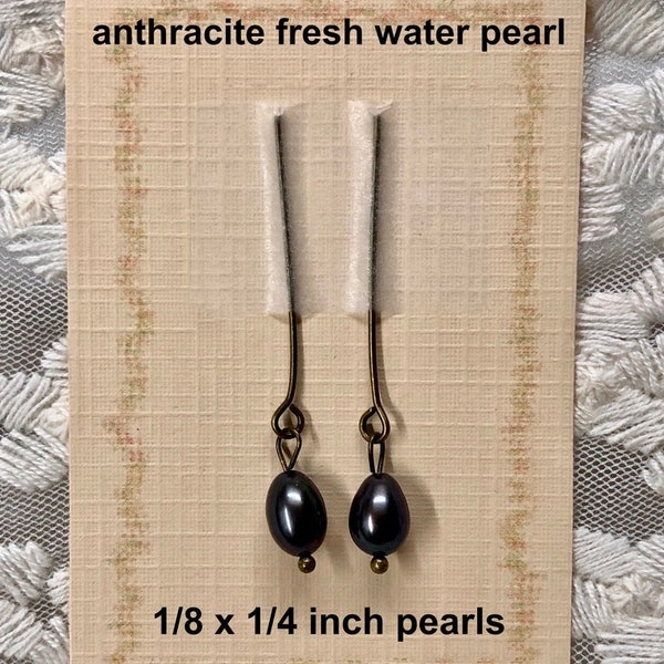 Beautiful doll earrings doll ear pendants jewelry for antique doll, dark grey anthracite freshwater pearl.