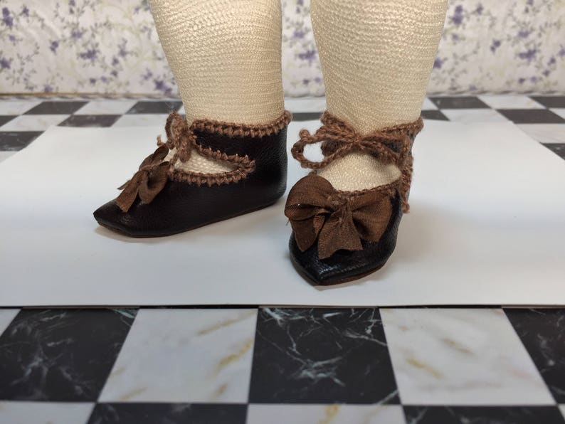 Leather Doll Shoes 5 Cm 2 French Style for an Antique Doll Dark Brown