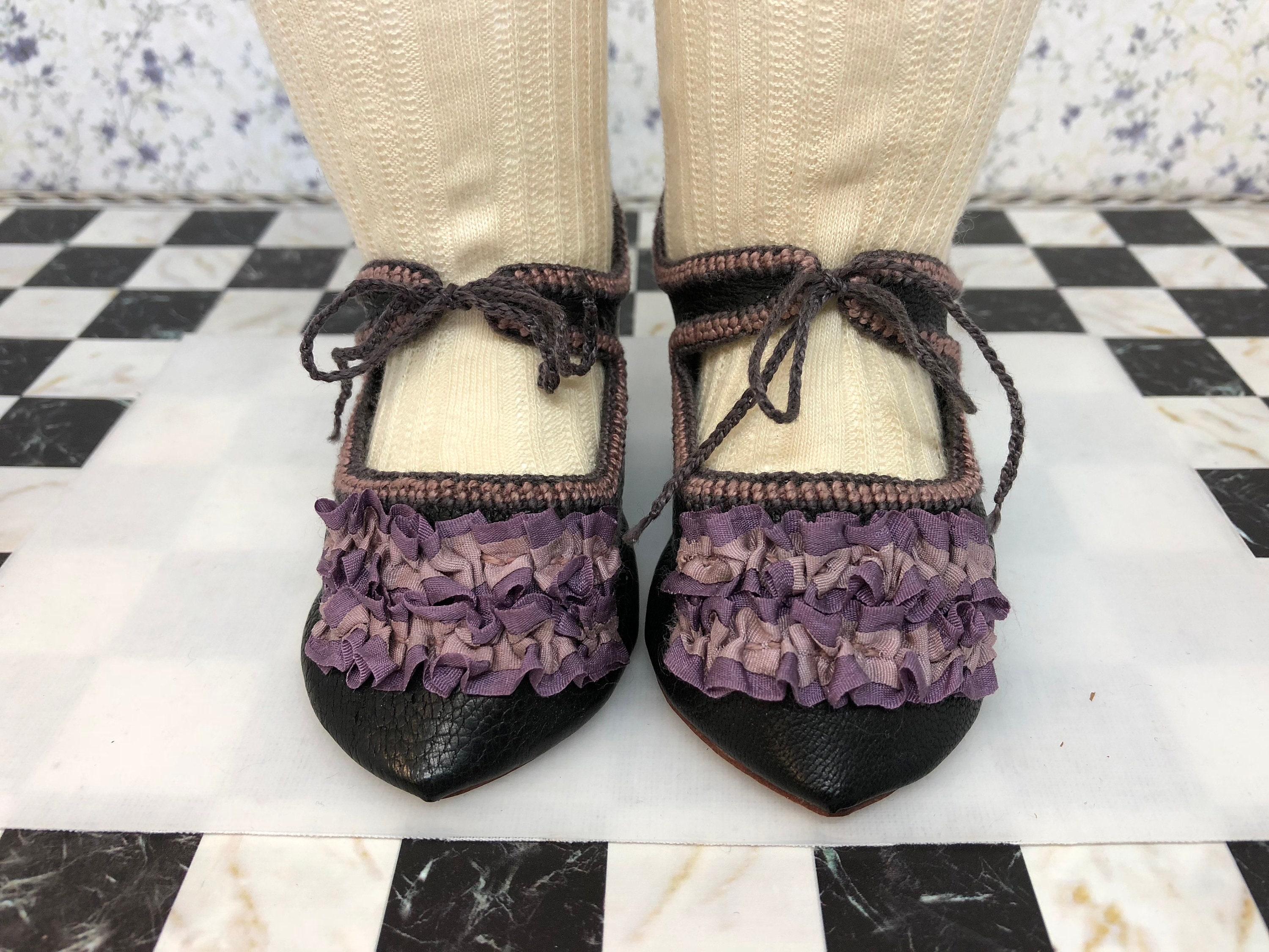 Leather Doll Shoes 10 Cm 3 78 French Style for an Antique Doll Black