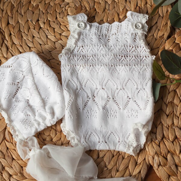 RTS boho newborn outfit white newborn knitted set newborn photography prop for baby girls little girl set