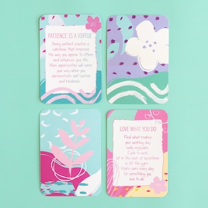 Happy Work Affirmation Cards | Wooden Display Stand | Inspirational Messages | Australian Designed & Produced Gifts | Affirmation Deck